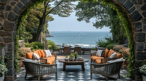 Fototapeta Naklejka Na Ścianę i Meble -  Coastal outdoor living space with ocean views