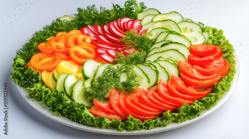 Wallpaper Mural Colorful fresh vegetable platter with sliced tomatoes, cucumbers, bell peppers, and radishes Torontodigital.ca