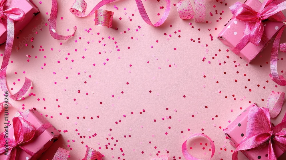 Colorful Pink Gift Boxes and Confetti Colorful Pink Gift Boxes and Confetti