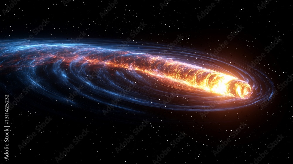 Obraz premium A vibrant cosmic explosion depicting a fiery comet traveling through a starry galaxy