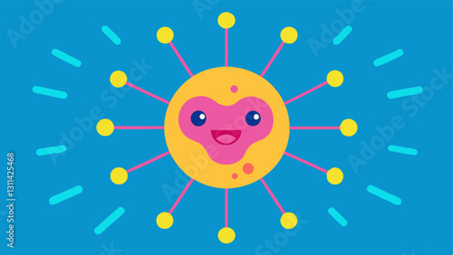 Vibrant Skin Cells An illustration featuring vibrant happy skin cells absorbing nanoparticles with radiating lines symbolizing rejuvenation and revitalization.