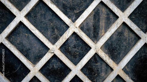Geometric diamond pattern on weathered metal surface