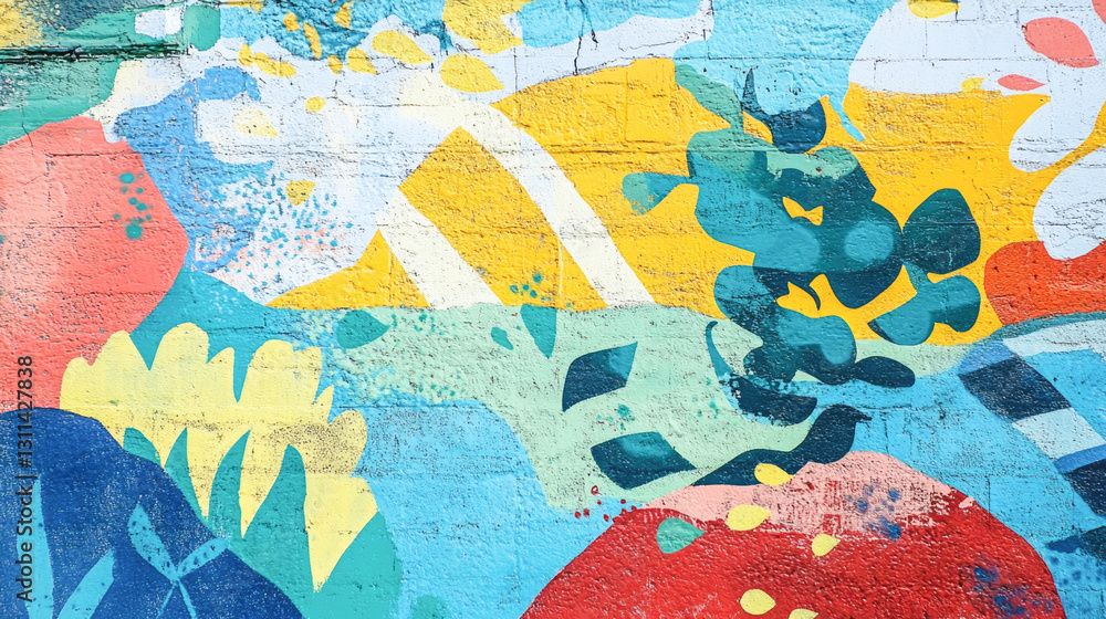 Fototapeta premium Colorful abstract graffiti mural on brick wall