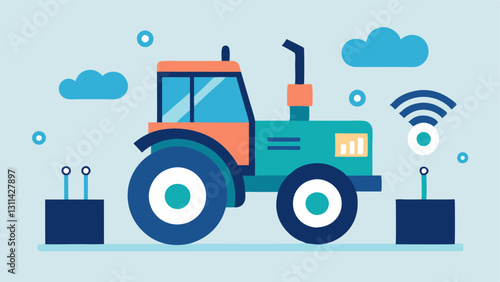 Tractor with AI Interface A selfdriving tractor fitted with a futuristic interface featuring touch controls and visual displays that present information about its tasks and current