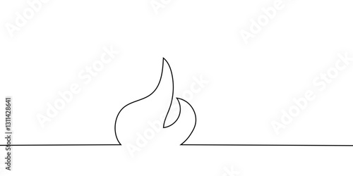 Continuous line flame icon. A simple black line drawing of a burning fire in a minimalist style on a white background. Vector illustration