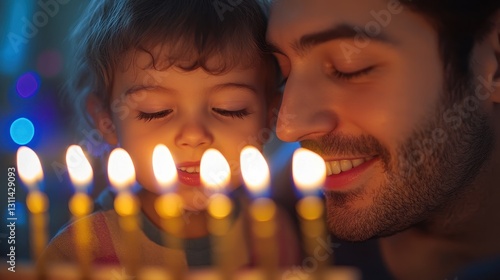 Wallpaper Mural Woman and child lighting candles together during a nighttime celebration in a festive setting, capturing a moment of joy and tradition Torontodigital.ca