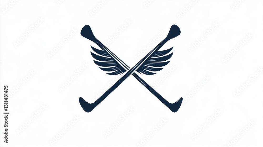 Fototapeta premium Crossed Golf Clubs with Wings; Sport Logo Design; Abstract Symbol; Possible Use for Apparel, Merchandise or Branding