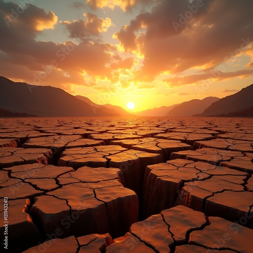 Cracked Earth at Sunset