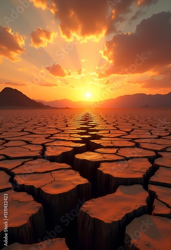 Cracked Earth at Sunset
