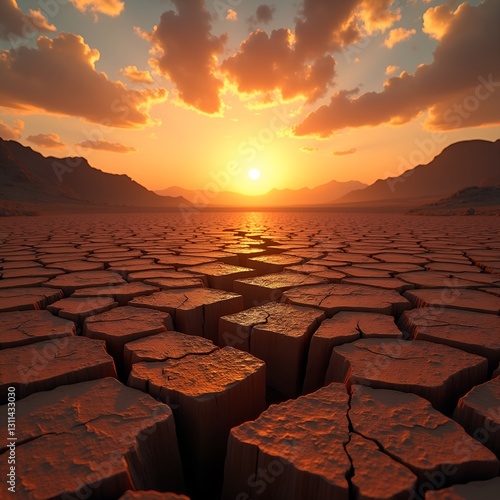 Cracked Earth at Sunset