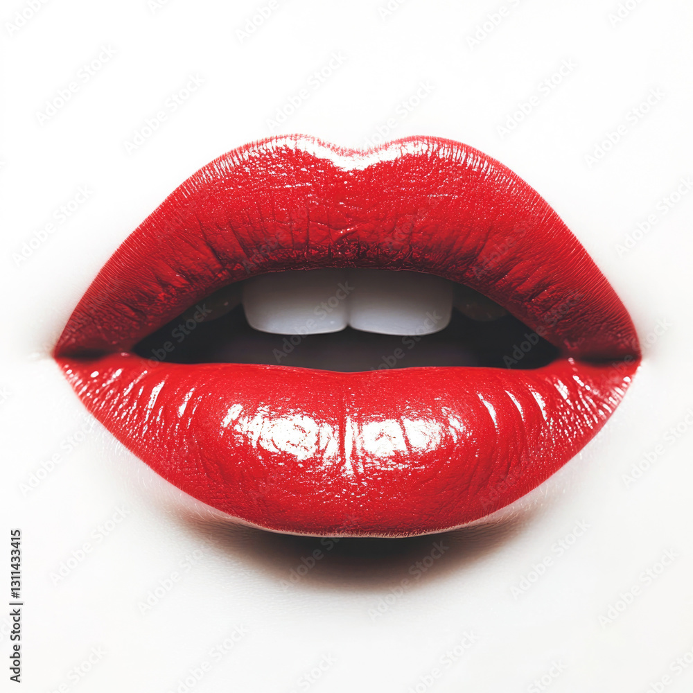 Obraz premium Glossy red lips with white background close-up detail