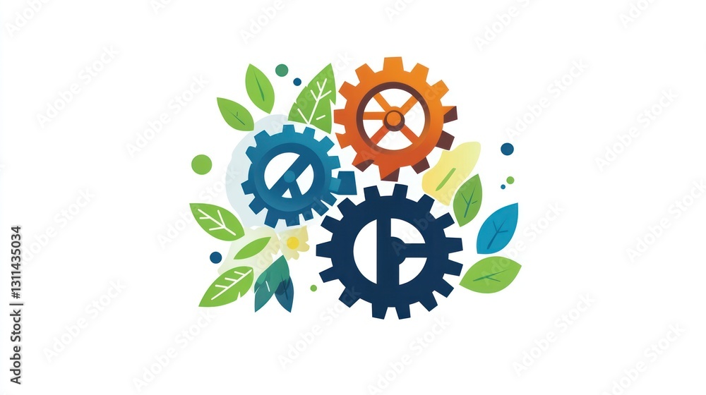 Interlocked gears and nature, Abstract business illustration Interlocked gears and nature, Abstract business illustration