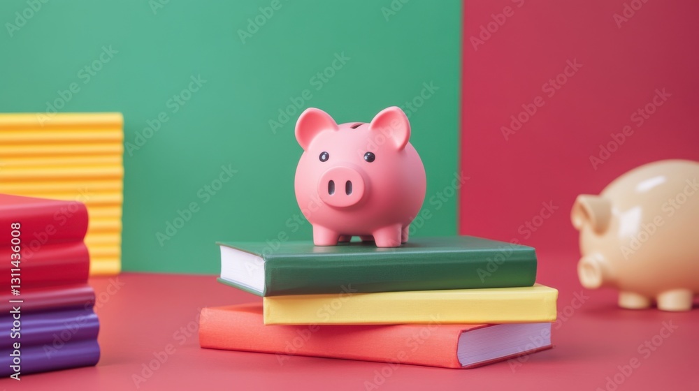 piggy bank on stack of books education savings concept piggy bank on stack of books education savings concept