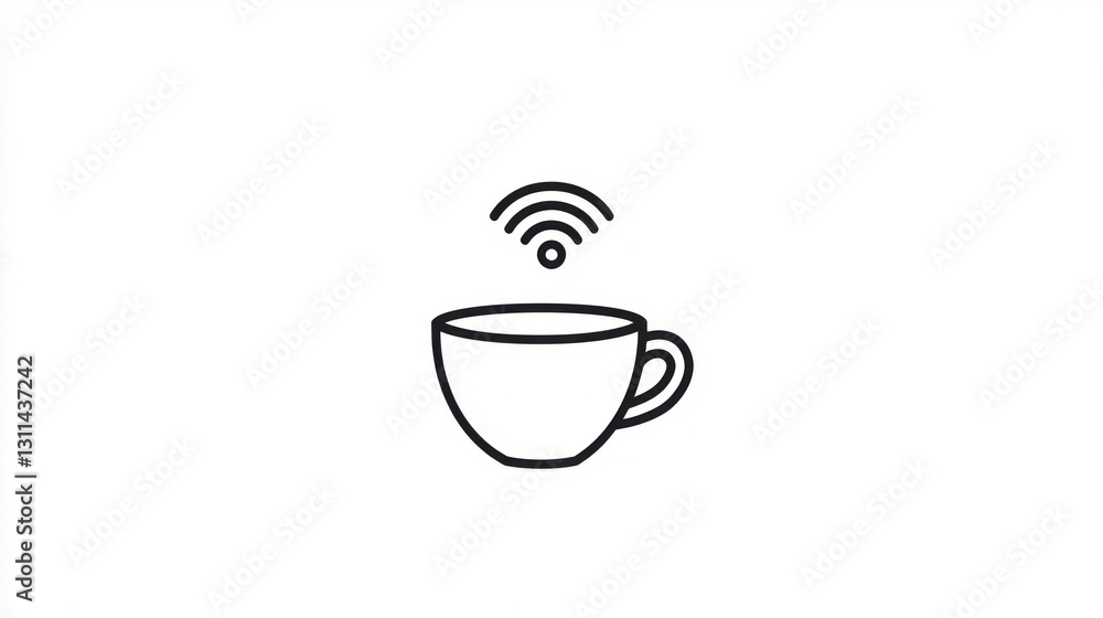 Simple outline coffee cup with Wi-Fi symbol Simple outline coffee cup with Wi-Fi symbol