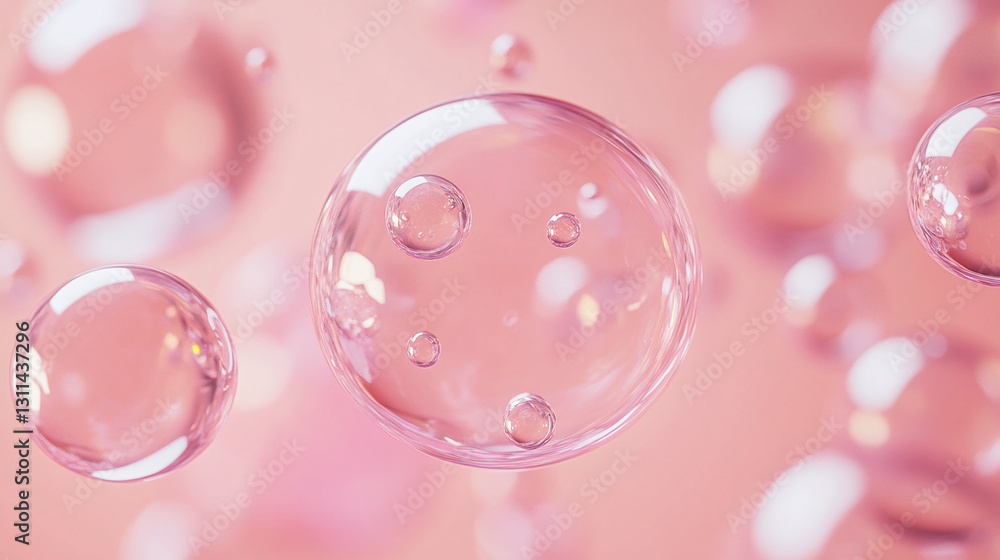 Aesthetic pink background with translucent bubbles, some containing smaller ones. A visually pleasing composition with a soft, diffused light throughout. Aesthetic pink background with translucent bubbles, some containing smaller ones. A visually pleasing composition with a soft, diffused light throughout.