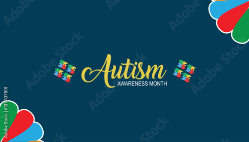 April is National Autism Awareness Month. Vector template Design for banner, greeting card, poster, prints, social media post ,flyer , T shirt with background.
