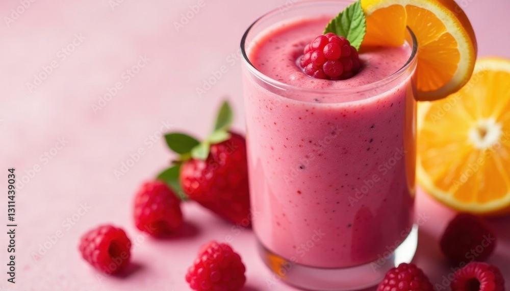 Close-up of blended raspberry orange smoothie with fruit pieces, citrusfruit, foodie, closeup Close-up of blended raspberry orange smoothie with fruit pieces, citrusfruit, foodie, closeup