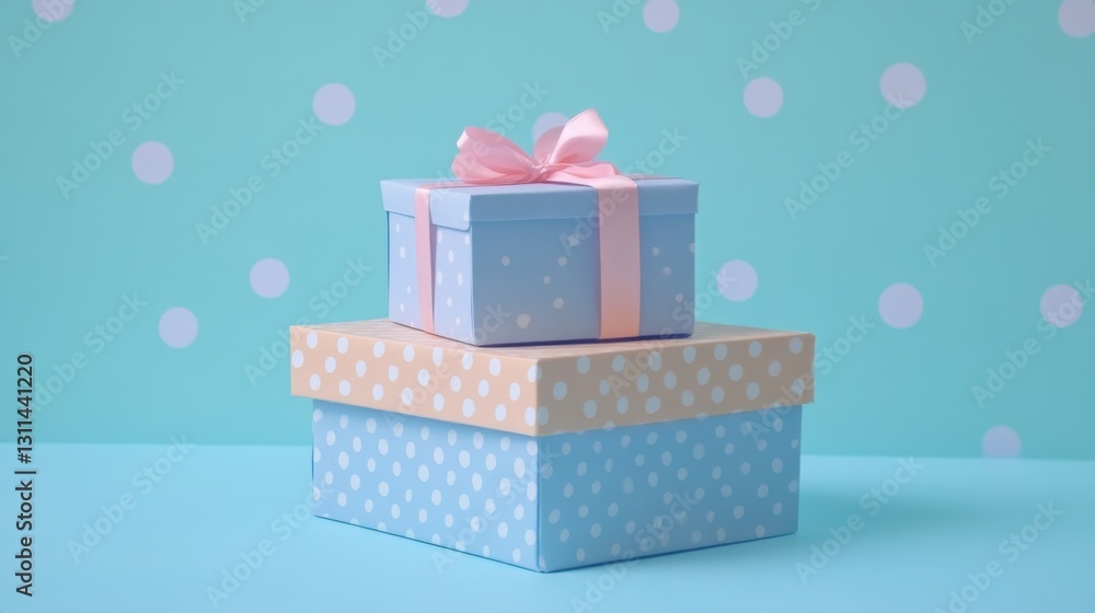 Obraz premium Pastel gift boxes on polka dot background