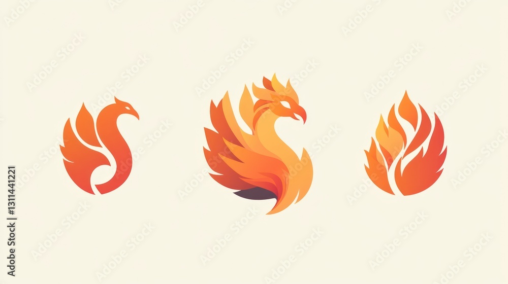Three Phoenix logo designs, abstract, vector art, graphic elements, branding ideas, possible use in promotional materials Three Phoenix logo designs, abstract, vector art, graphic elements, branding ideas, possible use in promotional materials