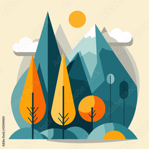 Nature landscape, flat design travel illustration