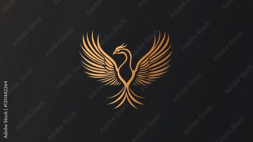 Obraz premium Golden Phoenix Symbol, Powerful, Design, Dark Background, Abstract Art, Inspirational