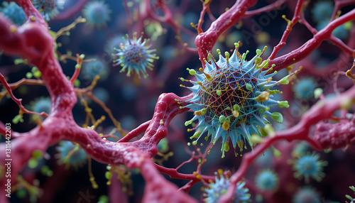 Microscopic View: Viruses Infecting Blood Vessels - 3D Render
