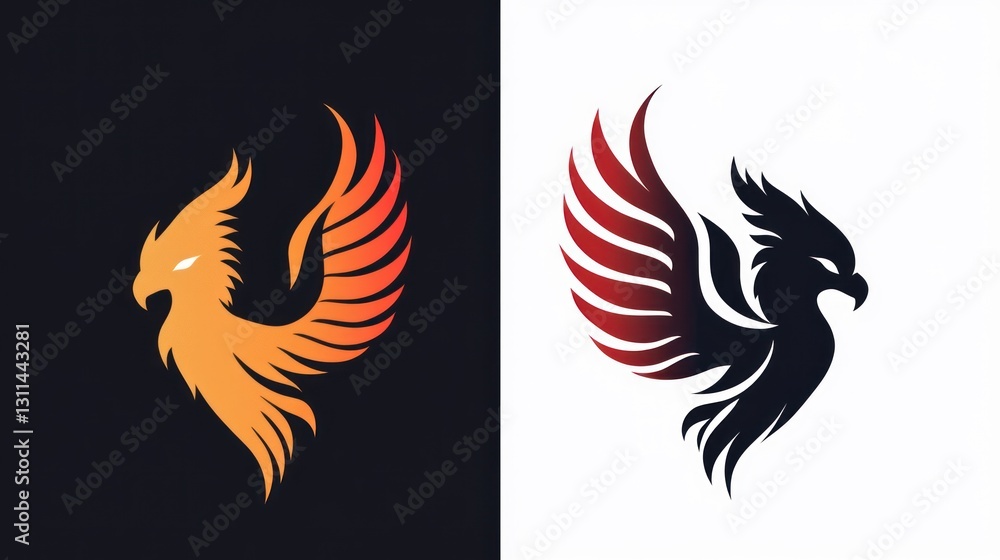Fototapeta premium Phoenix logo design variations, dark and light backgrounds, graphic design, vector art, symbol, illustration, for company or brand
