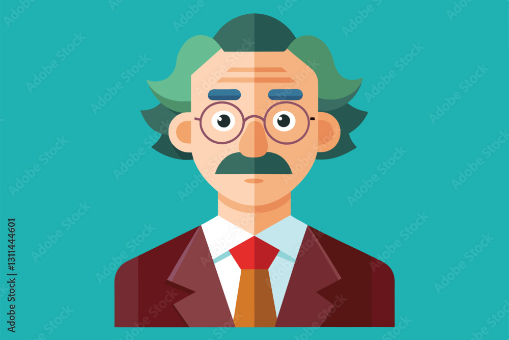 A stylized professor character stands out against a bright background, showcasing unique traits and attire, Professor Customizable Flat Illustration A stylized professor character stands out against a bright background, showcasing unique traits and attire, Professor Customizable Flat Illustration