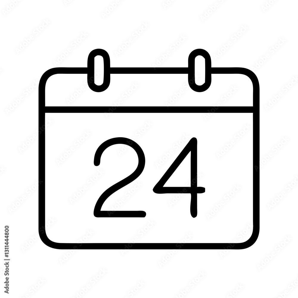 Outlined calendar icon with the date 24 representing scheduling and important dates in a clean design Outlined calendar icon with the date 24 representing scheduling and important dates in a clean design