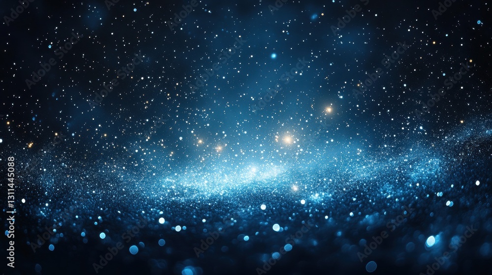 Fototapeta premium Dark Blue Sparkling Glitter Background with Bright Lights and Stars