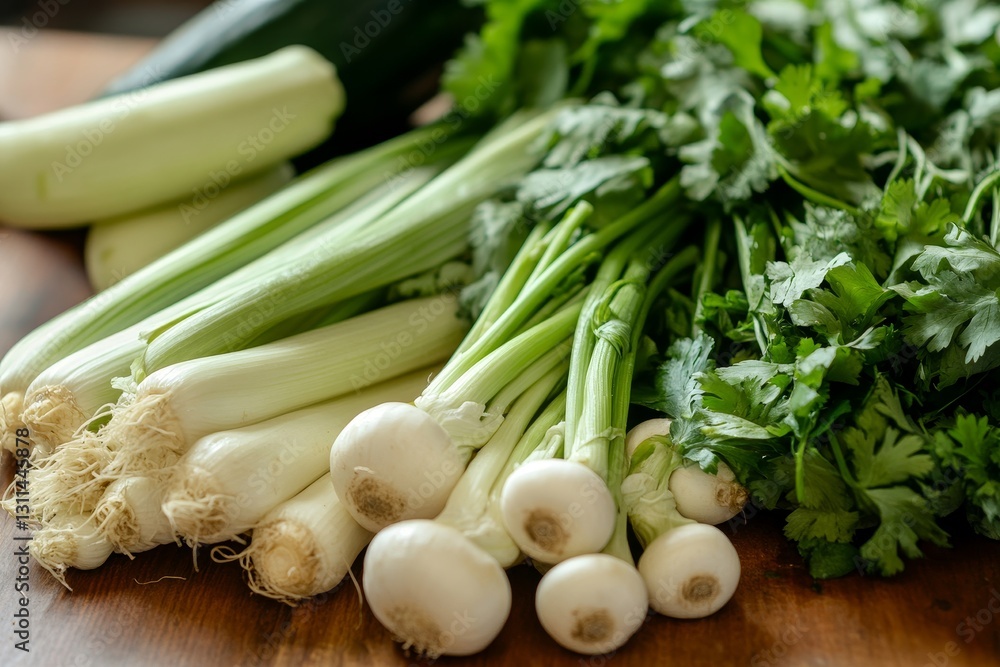 Fresh Green Onions Celery Cilantro Bunch Organic Vegetables Healthy Food Cooking Ingredients Herb Fresh Green Onions Celery Cilantro Bunch Organic Vegetables Healthy Food Cooking Ingredients Herb