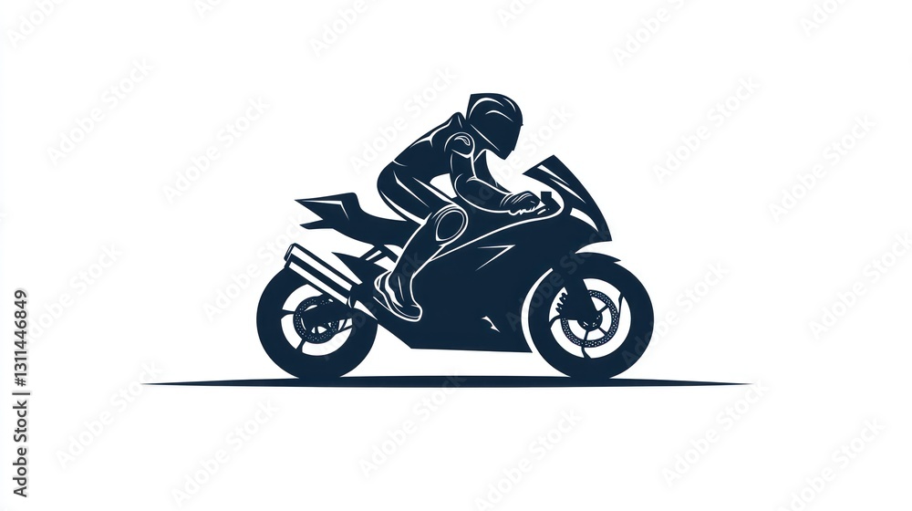 Silhouette of motorcyclist on motorcycle, dynamic action, studio shot. Possible use for sports magazine, online gaming, or motorcycle company advertising Silhouette of motorcyclist on motorcycle, dynamic action, studio shot. Possible use for sports magazine, online gaming, or motorcycle company advertising