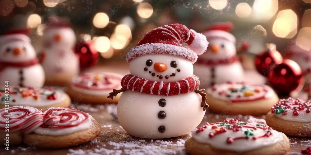 Fototapeta premium Delightful holiday cookies shaped like a snowman.