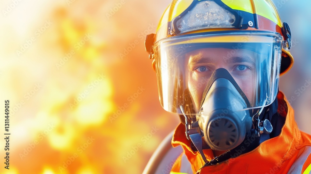 Firefighter In Action Wearing Protective Gear Mask Firefighter In Action Wearing Protective Gear Mask