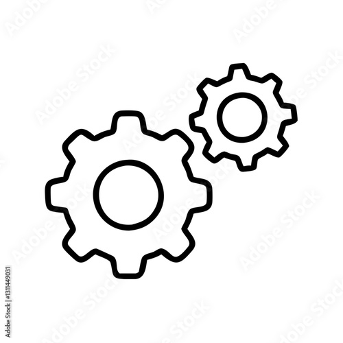 Outlined gear icon with two interlocking gears representing settings and technology in a minimalist style