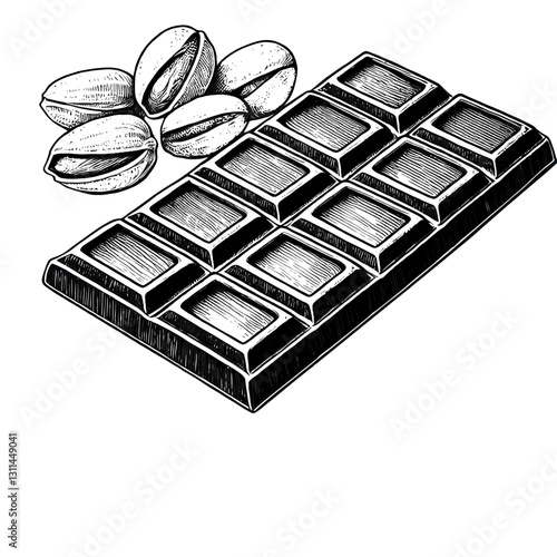 Schokoladentafel mit Pistazie in Line-Art schwarz-weiß 