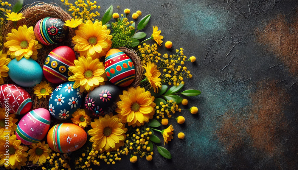 Fototapeta premium colorful easter eggs on wooden background