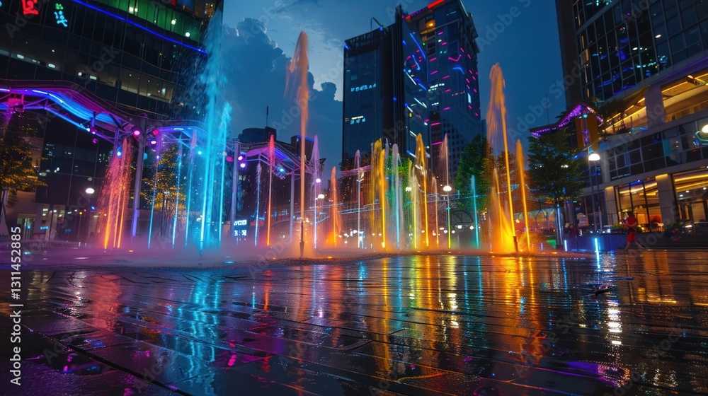 Fototapeta premium Songkran water fountain display city square