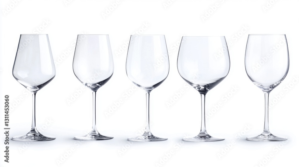 five empty wine glasses on white background five empty wine glasses on white background