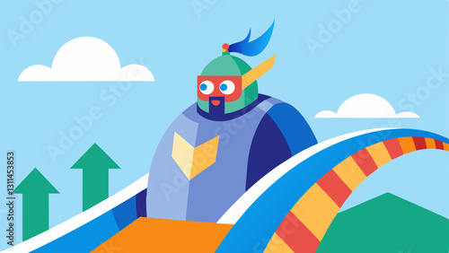 Windblown Hair This vector shows the knights helmet slightly askew with his visor lifted to reveal his ecstatic face as he experiences the thrill of the ride. The roller coaster