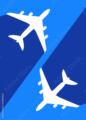 Logo Travel. Banner con siluetas de aviones de pasajeros con estela