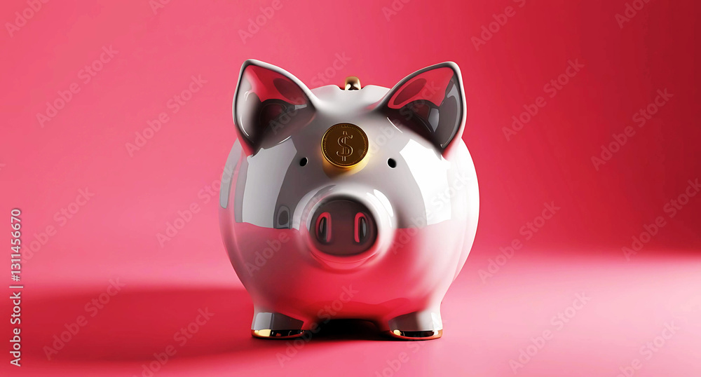 A pink piggy bank, adorned with a red ribbon and a coin, represents a simple tool for saving money and building financial wealth