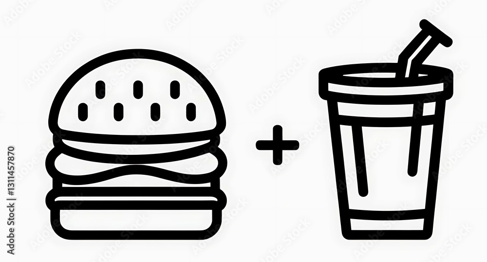 Vector fast food icons illustrate delicious burger, sandwich, and sweet dessert snacks Vector fast food icons illustrate delicious burger, sandwich, and sweet dessert snacks