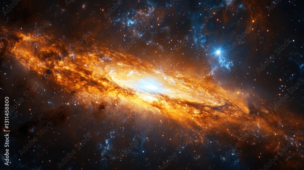Fototapeta premium Fiery Orange Spiral Galaxy in Dark Space