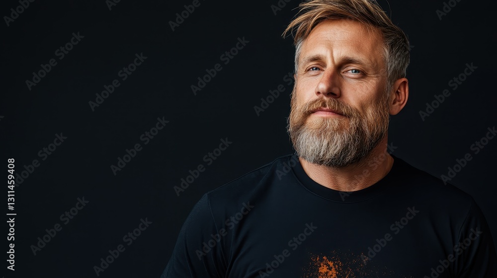 A smiling bearded man leans slightly forward, showcasing a friendly demeanor, with a casual shirt and stylish design elements set against a simple dark background. A smiling bearded man leans slightly forward, showcasing a friendly demeanor, with a casual shirt and stylish design elements set against a simple dark background.