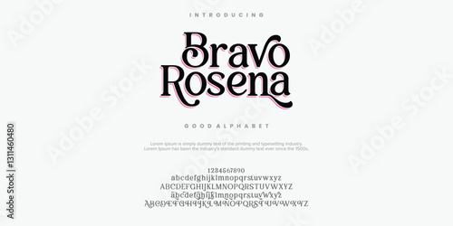 Bravo Rosena Serif classic design font vector illustration of alphabet letters.
