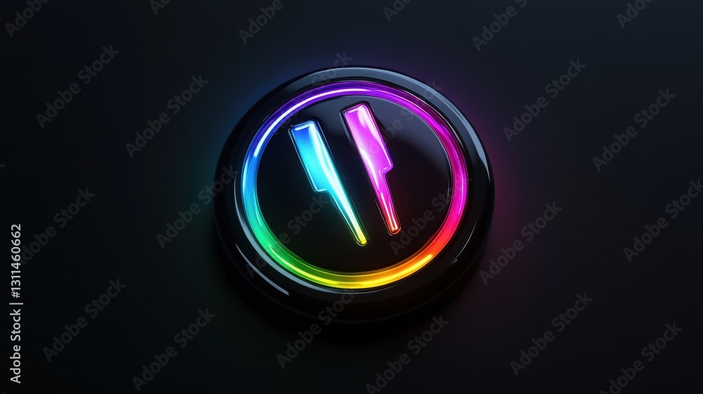 A cutting-edge, tech-inspired power icon with a smooth, glossy finish, glowing in dynamic iridescent hues on black. A cutting-edge, tech-inspired power icon with a smooth, glossy finish, glowing in dynamic iridescent hues on black.
