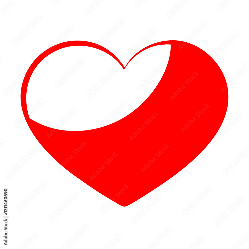 Flat design red heart icon with negative space representing love and joy Flat design red heart icon with negative space representing love and joy