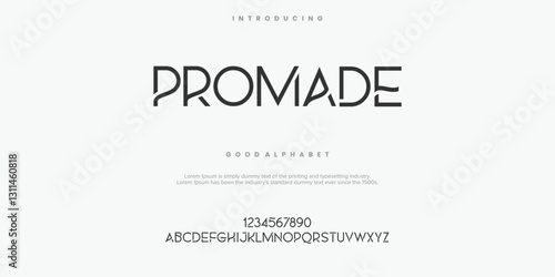 PROMADE Abstract minimal modern alphabet fonts. Typography technology vector illustration