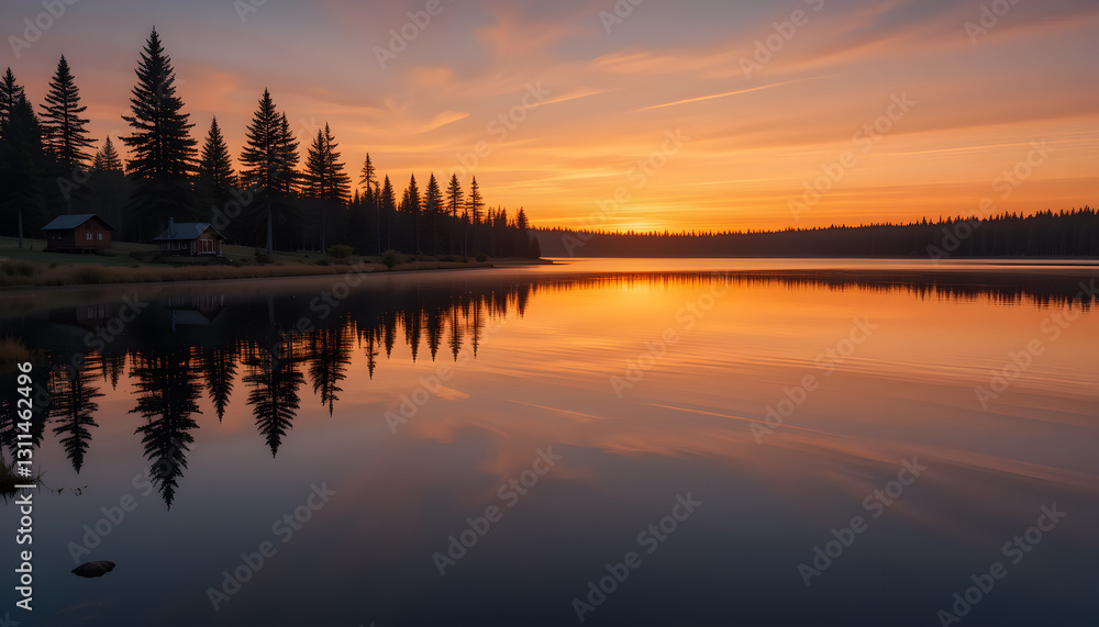 Fototapeta premium Stunning Sunset Lake Landscape Photography